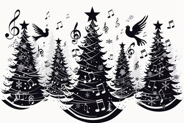 Fototapeta premium Festive Christmas trees decorated with musical notes. Perfect for holiday music events