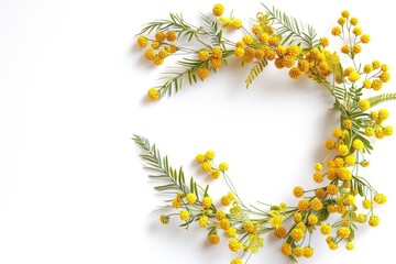 Naklejka na ściany i meble A wreath of yellow flowers on a white surface. Perfect for spring and summer concepts