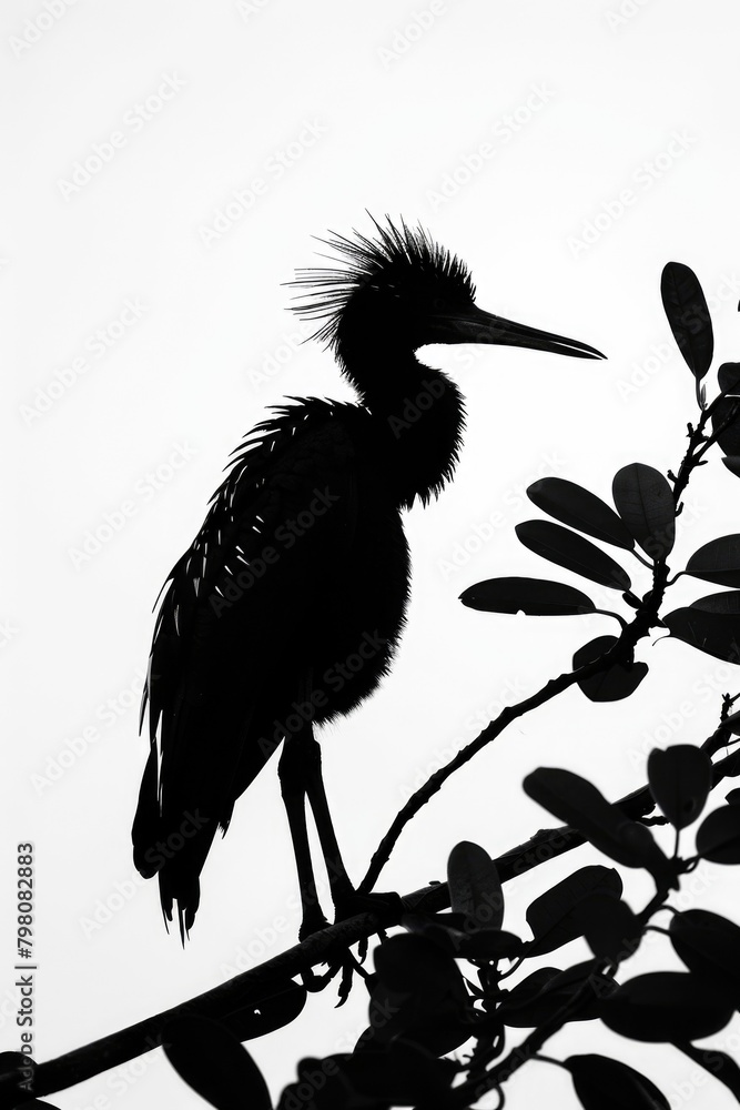 Poster a bird with a long beak perched on a tree branch. suitable for nature and wildlife themes