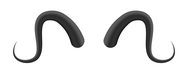 PNG, Different black ram, sheep, bull, antelope and goat big horns collection. Set of devil horns on white background. Halloween evil sign, icon. Red devil demon satan. Vector illustration