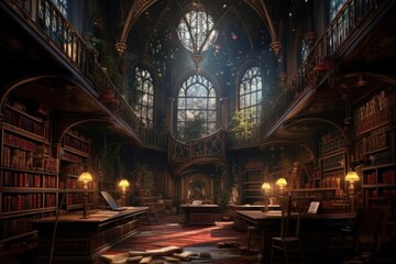 Cursed library magic world architecture publication.