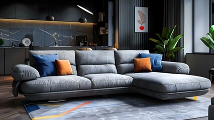 Luxurious Modern Sofa in Elegant Contemporary Living Room Design. Concept Luxury Furniture, Modern Living Room, Elegant Decor, Interior Design, Contemporary Style