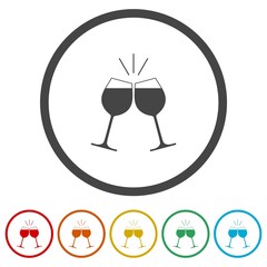Wine toast icon. Set icons in color circle buttons