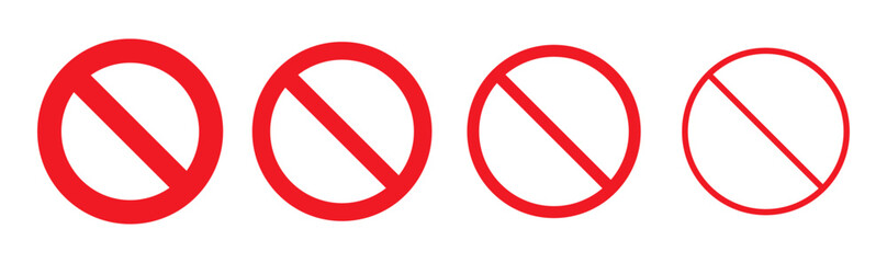 Red ban icon symbol set. Editable vectors stop prohibitions red icon. No sign, empty no symbol. Red ban icons symbol set. Stop symbol. Vector illustration.