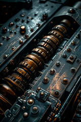 In close-up photography, illuminate the intricate mechanisms of machine guns, highlighting the deadly precision of wartime weaponry
