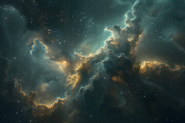 mesmerizing 3D illust illustration of a celestial nebula, with swirling clouds of gas