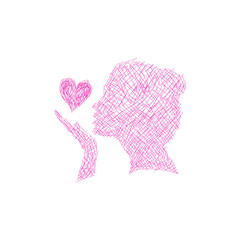  Hand Drawn Sketch woman head with heart design vector