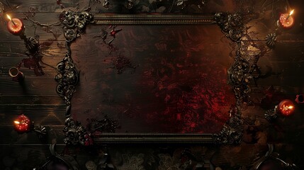 a card mat woodoo style top view, full texture,dark, horror motive, illustration