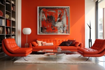 Modern living room furniture architecture painting.