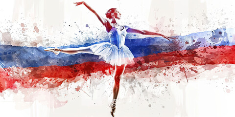 Russian Flag with a Ballet Dancer and a Cosmonaut - Imagine the Russian flag with a ballet dancer representing Russia's ballet tradition and a cosmonaut