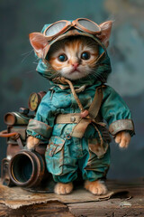 the heroism of a rescue kitty with protective gear their tiny frame a symbol of courage amidst adversity