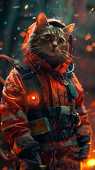 a search cat in safety gear, every paw poised for action in the face of danger