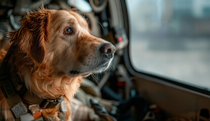 Document the bravery of service Dog Golden retriever in rescue missions, their presence a reassuring beacon of hope amidst chaos