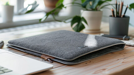 Laptop Sleeve A modern and minimalist laptop sleeve, tailored to fit snugly around a laptop and provide cushioned protection against bumps and impacts while on the go.