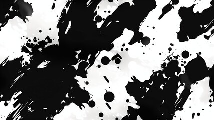 Pattern of black and white paint splashes, creating an abstract background with hints of cow print for camo design.