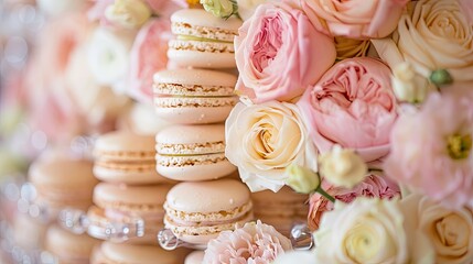 The backdrop featured adorable pink flowers juxtaposed with dainty macarons