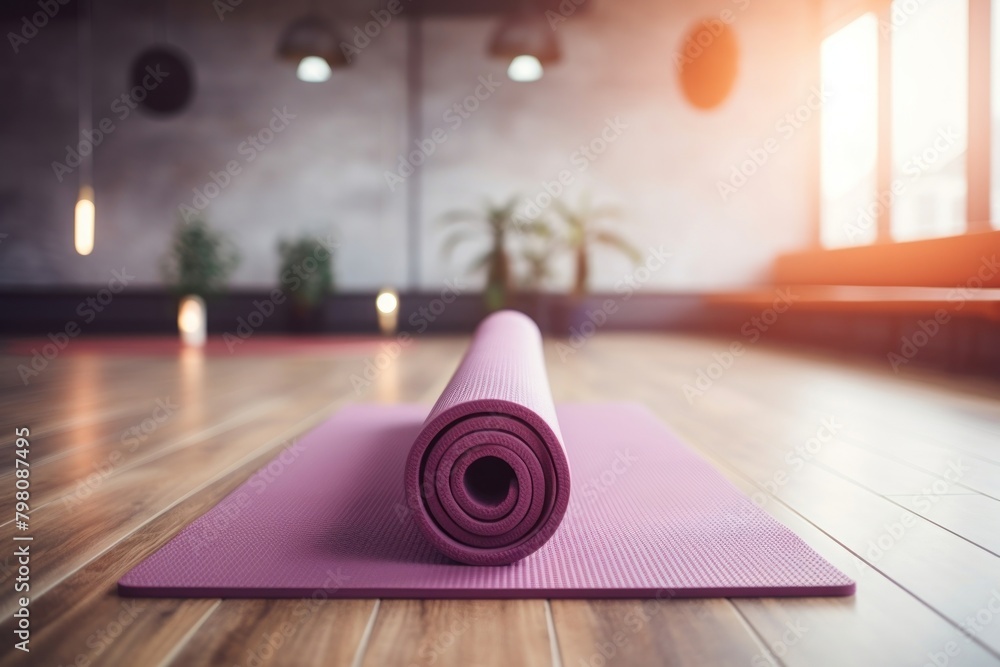 Wall mural holding a yoga mat gym spirituality flexibility.