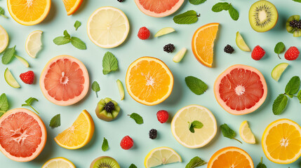 Summer background of assorted fruits