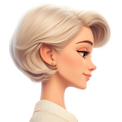 Naklejka premium A middle aged Caucasian blonde cartoon woman is portrayed in profile against a plain transparent background