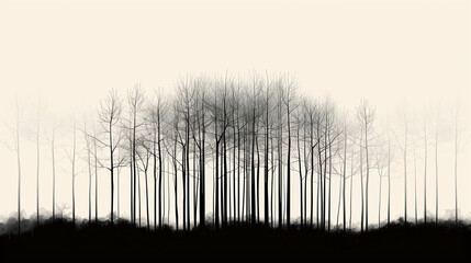 Black & white line forest. Minimalist trees, rhythm, repetition. Abstract background
