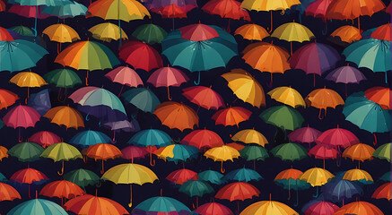 Seamless pattern background of Colorful Rainbow Umbrellas ,abstract umbrellas pattern wallpaper style, illustration, colored