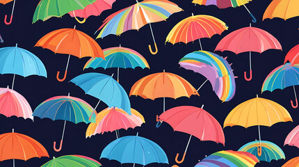 Fototapeta na wymiar Seamless pattern background of Colorful Rainbow Umbrellas ,abstract umbrellas pattern wallpaper style, illustration, black