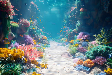 3D illustration of a fantastical underwater world