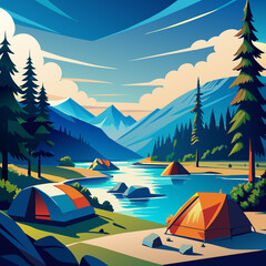 illustration of camping on the lake