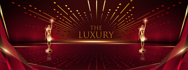 Red and Gold Award Background. Modern Luxury and Premium Design Template. Beautiful Wedding Template. Celebrating Graphics for Birthday and Event occasion. Royal Looking Creative Design Pattern.