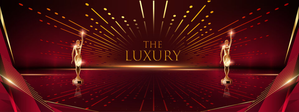 Red and Gold Award Background. Modern Luxury and Premium Design Template. Beautiful Wedding Template. Celebrating Graphics for Birthday and Event occasion. Royal Looking Creative Design Pattern.