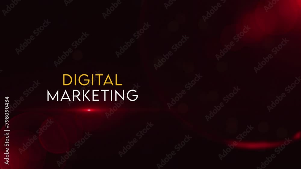Poster digital marketing lettering on red light flare with partial view of dotted globe earth world map mot