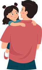 Happy father and daughter concept. Young positive father holding little daughter on hands. Father's Day. Greeting card Vector illustration.