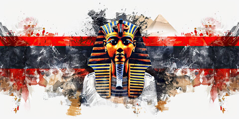 Egyptian Flag with a Pharaoh and a Sphinx - Visualize the Egyptian flag with a Pharaoh representing Egypt's ancient civilization and a Sphinx