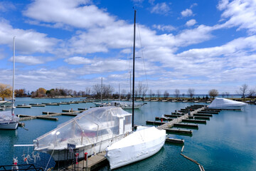 Bluffer's Park Marina early spring boat in the front
