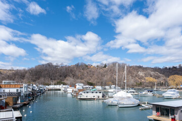 Scarborough Bluffs lakefront ridge with parks, boats and houses