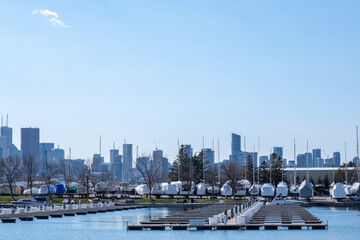 Fototapeta premium City harbor with boats stored during the winter