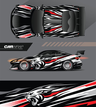 Car decal design vector. Graphic abstract stripe racing background kit designs for wrap vehicle, race car, rally, adventure and livery	