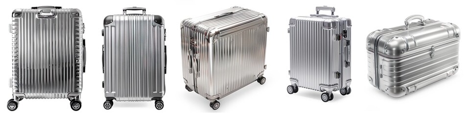 Silver Luggage isolated on a transparent background 
