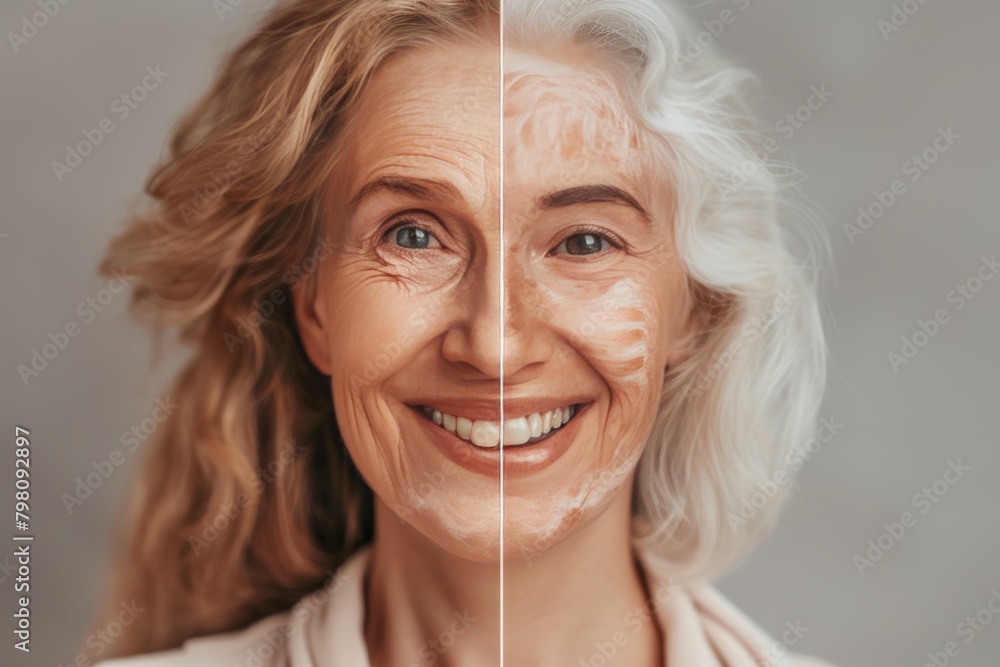Poster differences in aging life stages contrast with healthy aging narratives, emphasizing realistic facia
