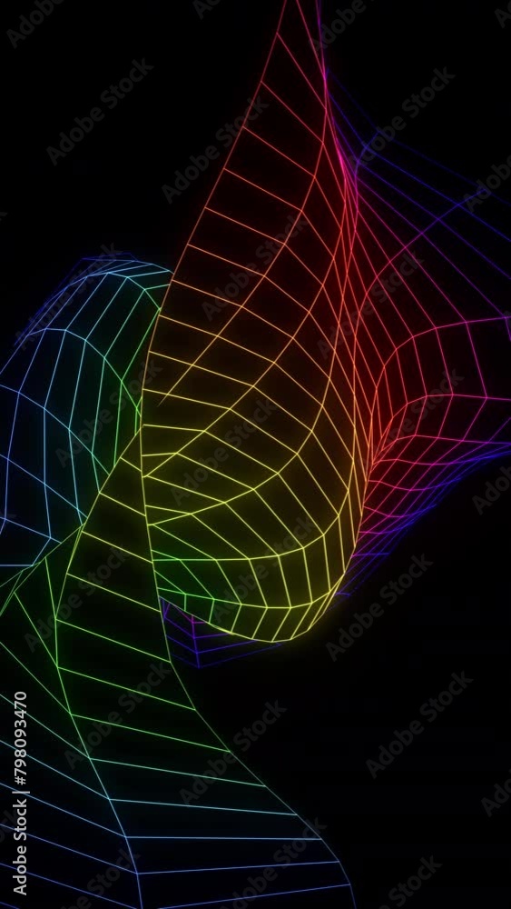 Poster abstract sci-fi object. rainbow fractal on a black background. 3d object. looping animation of an ab
