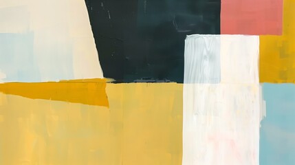 Minimalist Geometric Abstraction in Yellow, Black, and Pastel Color Blocks