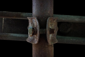 old pipe joint steel metal rusty on transparent background with a chain hanging from it high resolution
