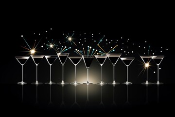 Birthday toast with playful cocktail glasses, simple line art for invitation designs ,  simple lines drawing