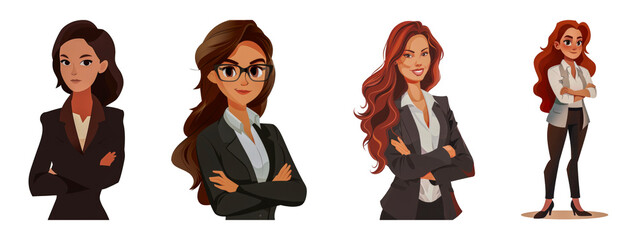 Confident businesswomen characters in professional attire cut out png on transparent background