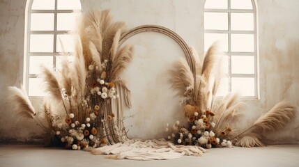 boho wedding indoor macrame rug arch room, ai