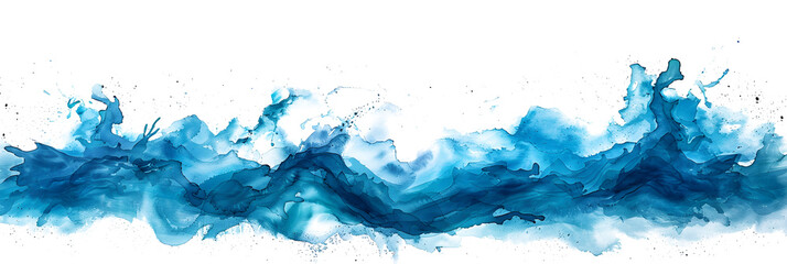 Teal and turquoise watercolor splashes abstract art on transparent background.