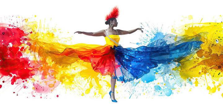 Colombian Flag with a Salsa Dancer and a Coffee Farmer - Visualize the Colombian flag with a salsa dancer representing Colombia's vibrant dance culture and a coffee farmer