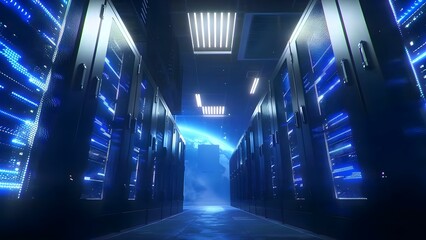 Secure Data Center: K Animation of Cloud Data Server Panels. Concept Cloud Data Security, Animation, Data Center, Cloud Server, IT Infrastructure