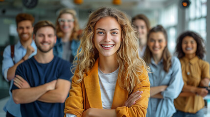 Fototapeta premium businessman business team businesswoman success meeting celebration colleague office teamwork happy cheerful celebrating group startup student friend