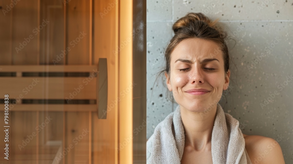 Aufkleber a picture of a persons mood before using a sauna with a stressed and frowning expression juxtaposed 